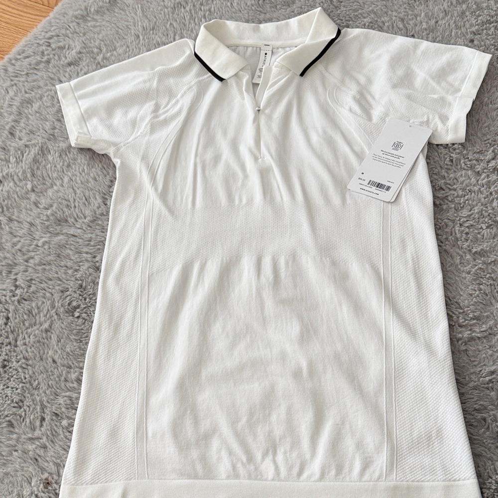 Athleta White Top with Black Collar